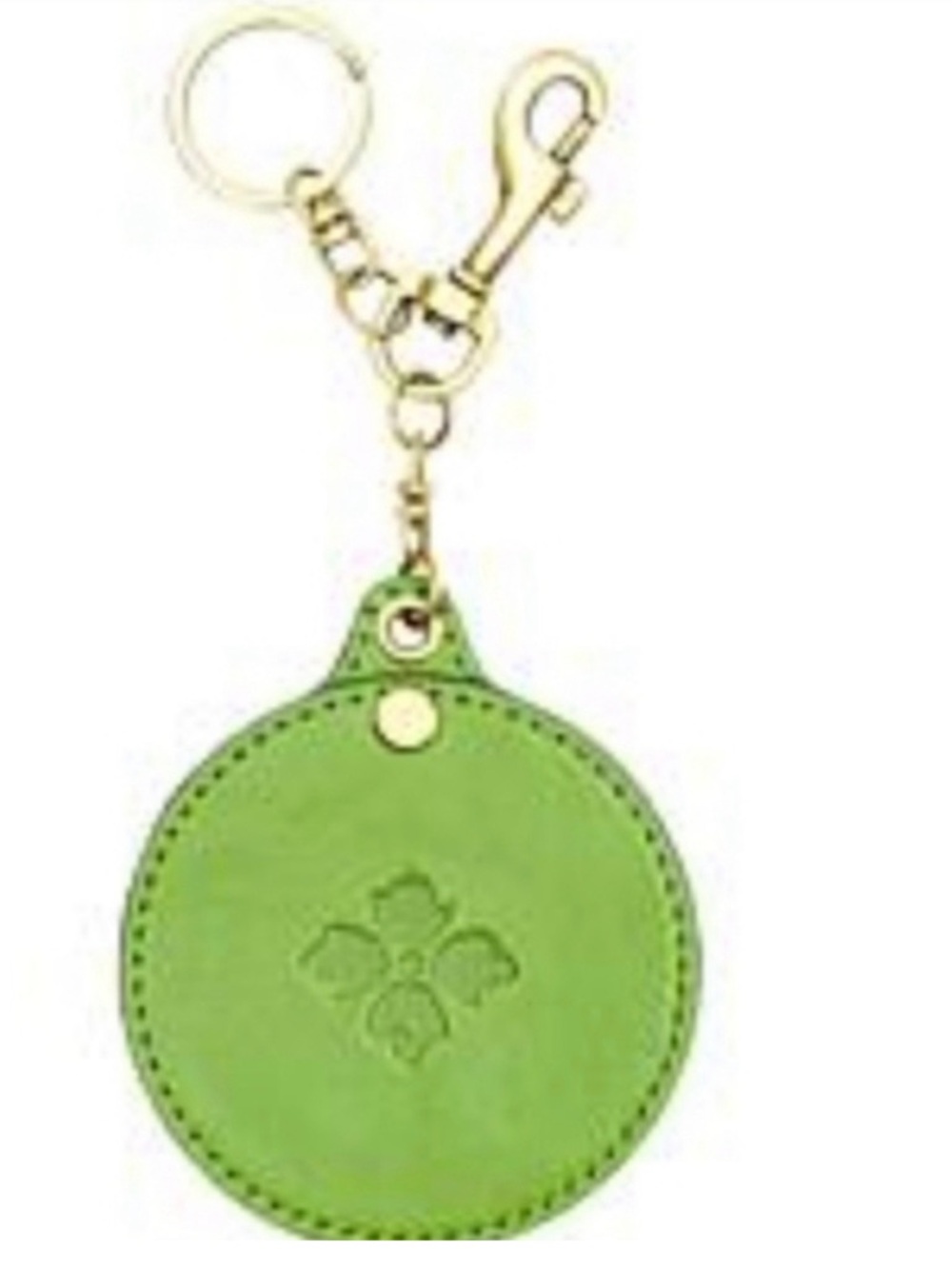 Patricia Nash Green Leather mirror Circle Keychain with Gold Hardware